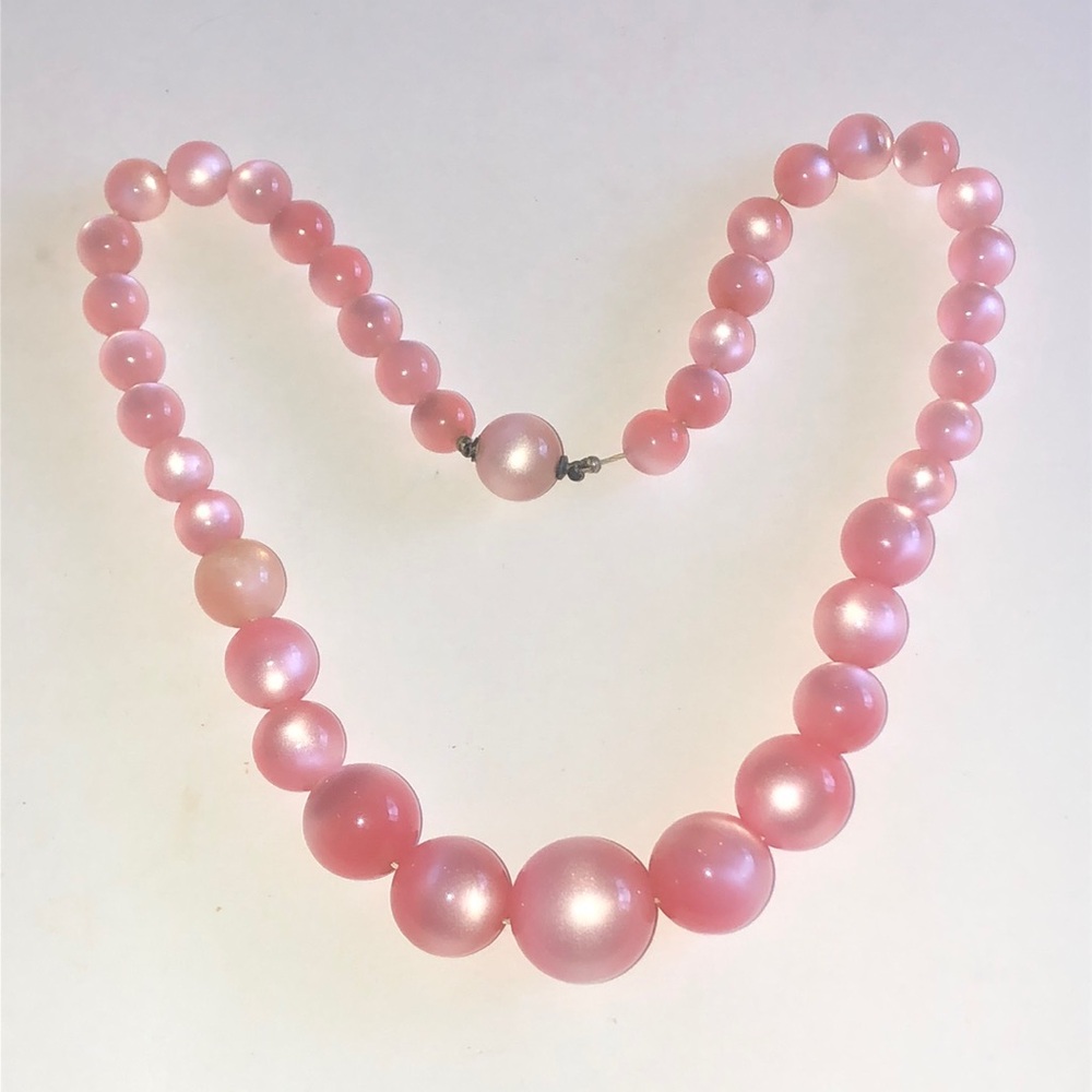 Vintage Pink Moon Glow Beaded Boho Necklace